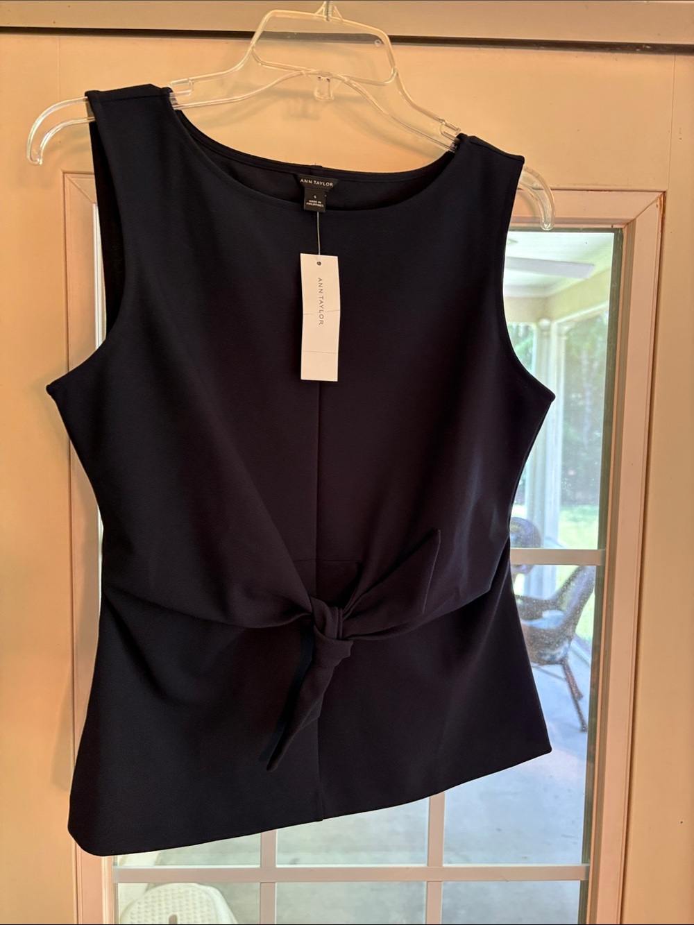 Ann Taylor Navy Sleeveless Knot-Front Shell Top- Size S